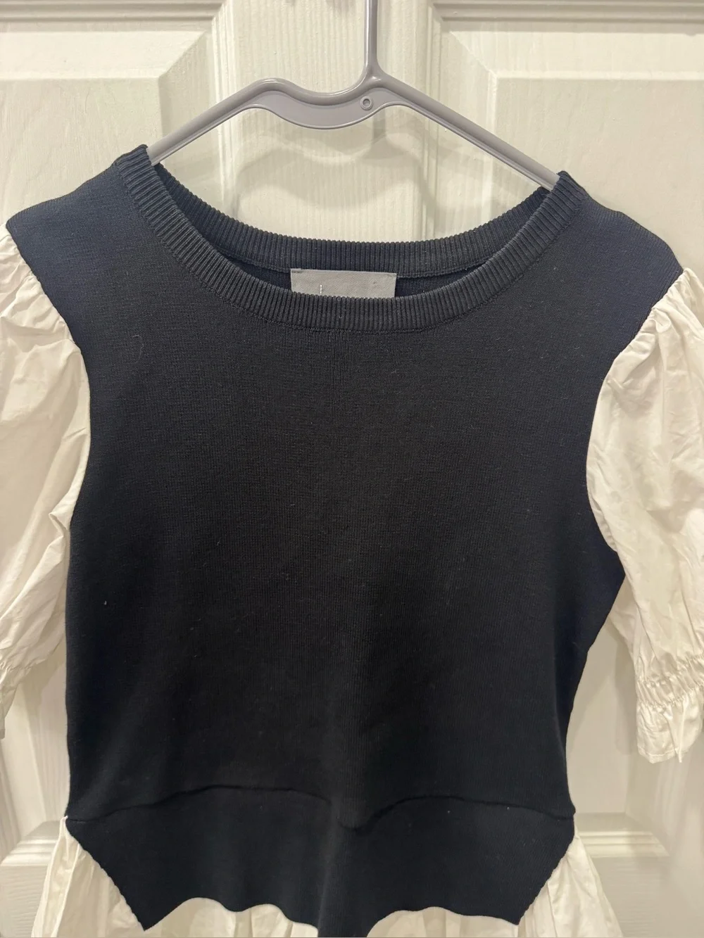 Anthropologie Black and White Layered Puff-Sleeve Academia Women's Top- XS- EUC